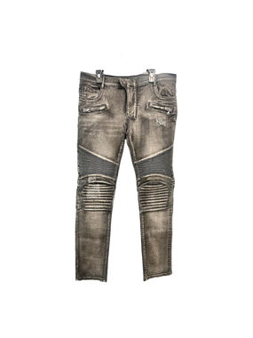 $1490 Balmain men's slim-fit biker trousers in a washed-grey denim size 38